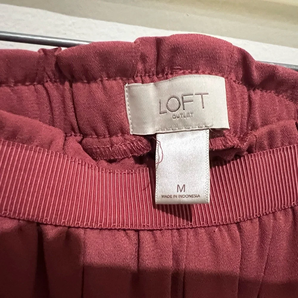 LOFT Dusty Rose Midi Skirt Flowy A-Line Elastic Waist Romantic M
